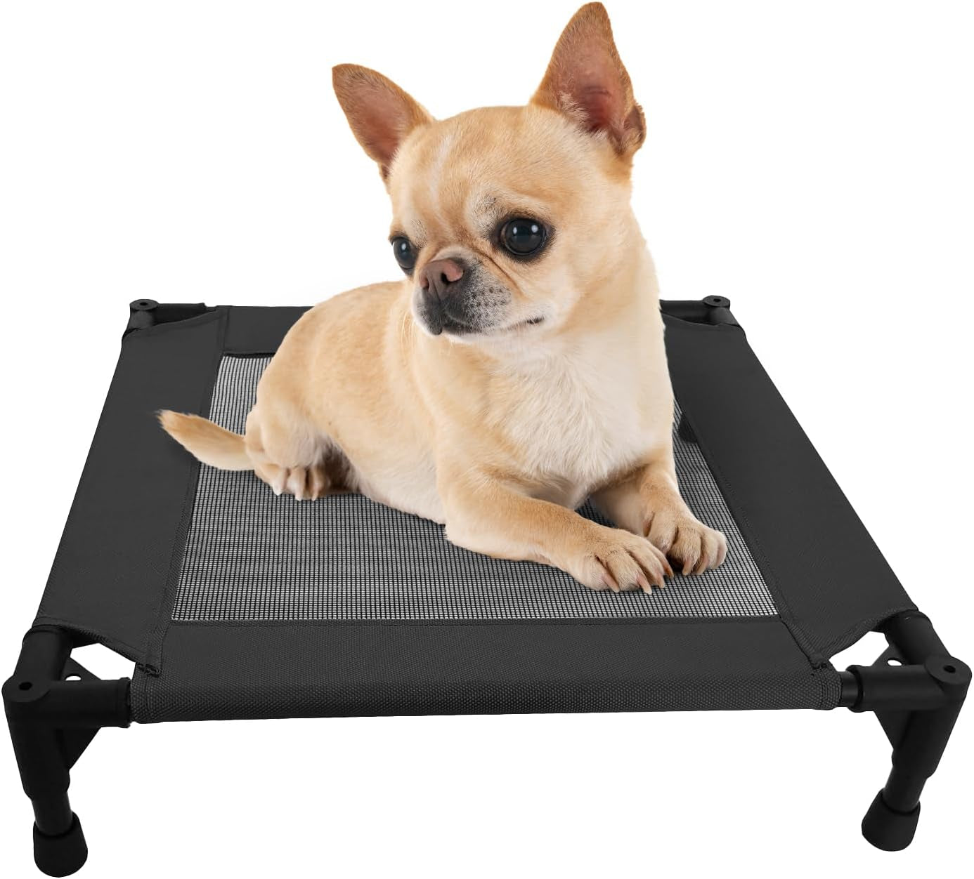 pozico-elevated-pet-bed-with-breathable-mesh-for-small-cat-and-dog-raised-cooling-pet-cot-for-puppy-and-kitty-18-9x18-9-inch-black-bed
