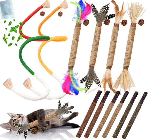 Cat Toys 12PCS Mix Catnip Chew Rope Silvervine Stick for Indoor Cat1