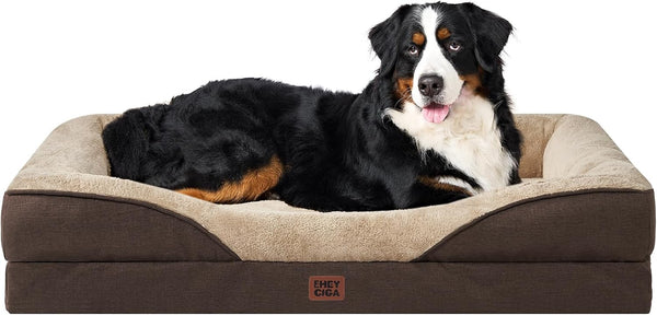 EHEYCIGA Orthopedic XL Dog Bed for Large Sized Dog, 42X30 Inch Extra Large Memory Foam Dog Couch Bed with Sides, Waterproof Liner & Washable Removable Cover, Bolster Pet Sofa, Grey19
