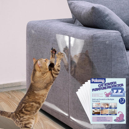 Polamg Cat Scratch Furniture Protector, 12-Pack Clear Sofa Guards | 12 Clear Sheets, 2 Sizes, 52 Twist Pins; Self-Adhesive, Cuttable. Not Recommended: Leather, Faux Leather, Velvet, Microfiber9