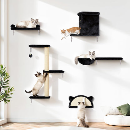5-In-1 Cat Wall Shelves, Solid Wood Cat Wall Furniture Set for Indoor Cats | 44 Lb per Shelf, 72-Hour Load Tested, Pre-Drilled, Fits 16 In. Stud Drywall & Solid Walls, for Small to Medium Cats9