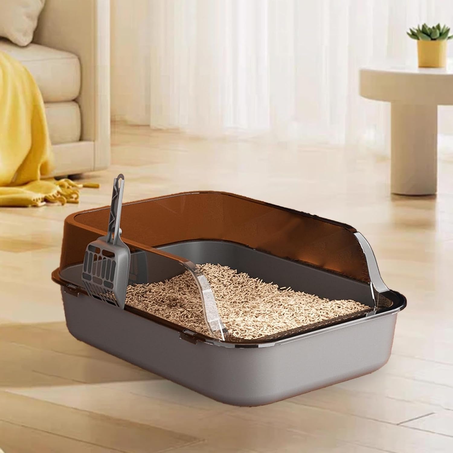 open-litter-box-semi-enclosed-cat-toilet-sand-box-bedpan-container-for-indoor-cats-and-young-kittens-gray