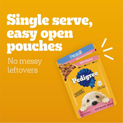 Pedigree Puppy Morsels Wet Dog Food Pouch, Chicken, 3.5 Oz, 16 Count | Steam Cooked, High Quality Animal Protein, DHA Brain Support, Calcium for Teeth & Bones, Topper or Complete Meal7