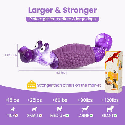 HGB Tough Dog Toys for Aggressive Chewers, Squeaky Indestructible Chew Toy | Alligator Dog Toy for Medium & Large Dogs, Hard Nylon & Natural Rubber, Teeth Cleaning Texture, Bacon Flavor, Keeps Dogs Busy6
