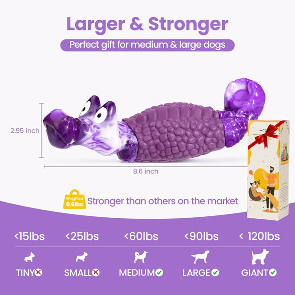 HGB Tough Dog Toys for Aggressive Chewers, Squeaky Indestructible Chew Toy | Alligator Dog Toy for Medium & Large Dogs, Hard Nylon & Natural Rubber, Teeth Cleaning Texture, Bacon Flavor, Keeps Dogs Busy6