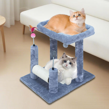 ROYPET Multifunctional Cat Scratching Posts for Indoor Kittens,Cat Scratching Posts for Play and Activity,Scratching Posts with Feather Toys and Plush Perch Bed,Grey3