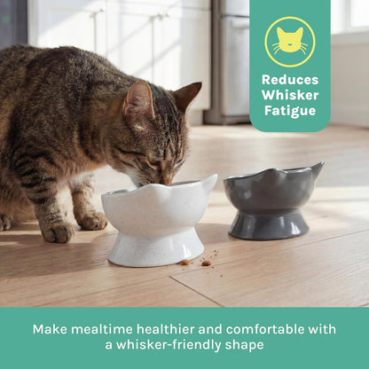 Kitty City Elevated Cat Bowls (Set of 2), Whisker-Friendly Raised Cat Food & Water Dishes, Modern Pedestal Design, Dishwasher Safe, 6.5 Oz Each – White & Gray4