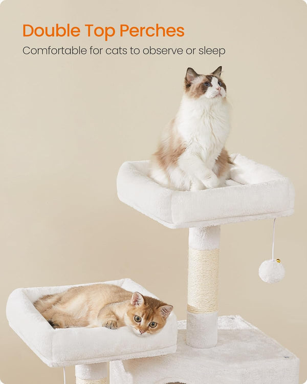 Feandrea Cat Tree, 45.3-Inch Cat Tower, Plush Condo Scratching Post, White | 45.3-Inch Cat Tower, Plush Condo with Scratching Post, Ramp, Perch, Spacious Cave, Cream White3