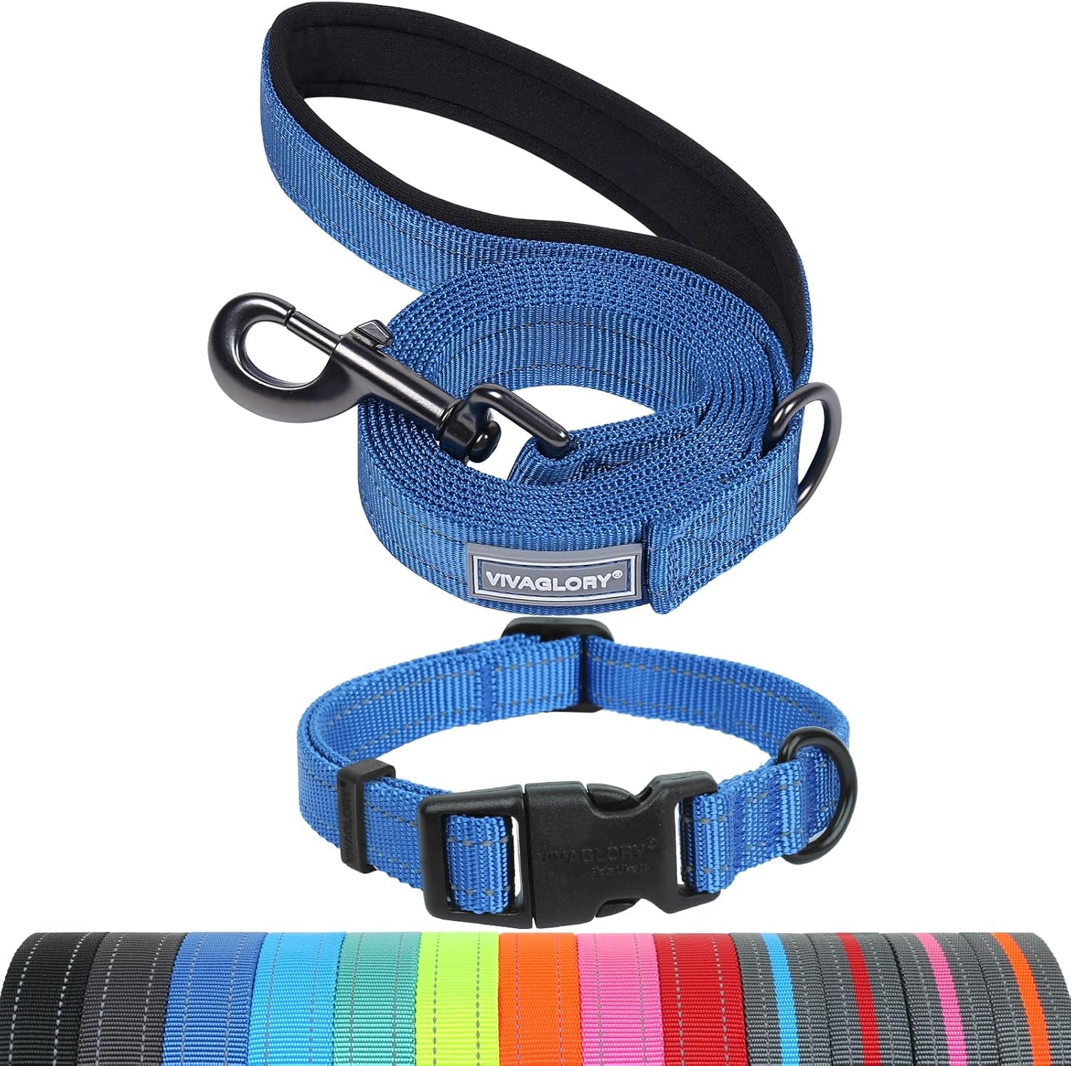 vivaglory-dog-leash-puppy-leash-for-collar-3ft-x-1in-black-with-soft-padded-handle-for-training-walking-heavy-duty-double-layer-nylon-pet-puppy
