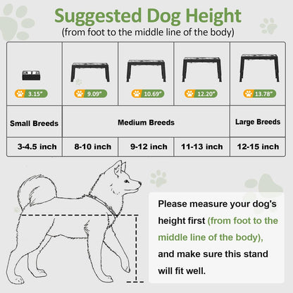 XIAZ Elevated Dog Bowls Large Breed Raised Dogs Bowl Stand Large/Medium Sized Dog Stainless Steel Food Water Bowl Stands 5 Heights Adjustable 9/11/12/14In Black Pet Feeder Dish Station8