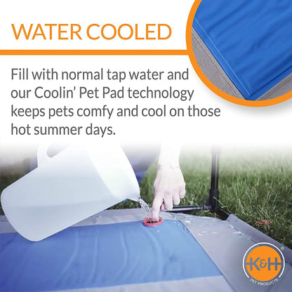 K&H Pet Products Coolin' Pet Cot, Outdoor Cooling Elevated Dog Cot for Large Dogs, Raised Bed with Cool-Core Center, Portable Pet Platform with Heavy-Duty Metal Frame - Large Gray/Blue3