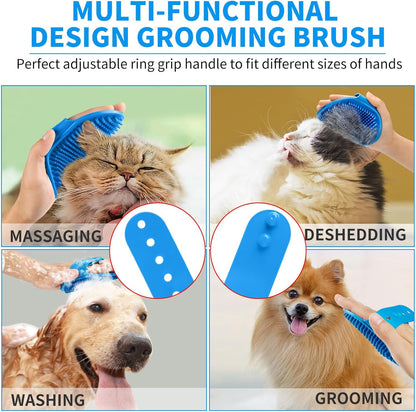 Comotech 6PCS Dog Bath Brush & Dog Toothbrush | Adjustable Handle Shampoo Brush & Scrubber for Short & Long Haired Dogs & Cats | Effectively Solve Odor & Stain Removal Problems (Blue Blue Blue.)5