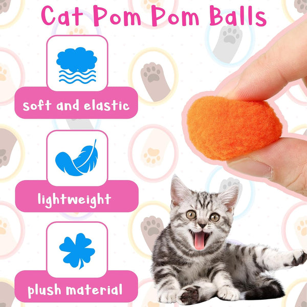 2 Cat Toy Launchers & 100 Cat Pom Pom Balls,Cat Toys Balls Launcher,Launch Ball Interactive Toy,Silent Plush Elastic Ball for Kitty6