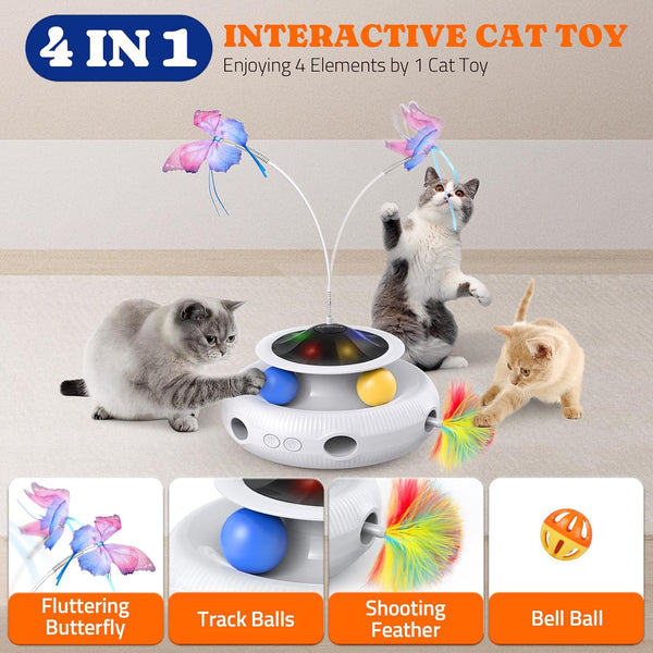 Pawtners Interactive Cat Toy, 4 in 1 Automatic Interactive Kitten Toys for Indoor Cats Rechargeable with Fluttering Butterfly, Track Balls and Ambush Feather2