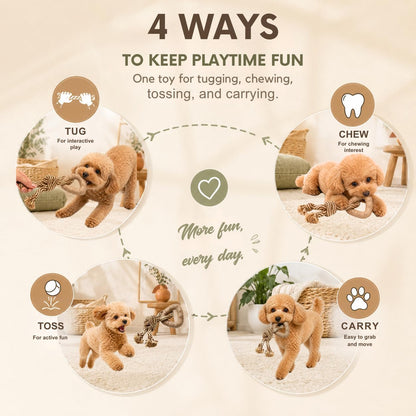 Small Dog Toy & Puppy Teething Toy - Solid Non-Toxic TPR Triangle Ring & Natural Cotton Rope, Lightweight 2.6 Oz Design for Indoor Play, Oral Care Habits & Boredom Relief (Sand Brown)4