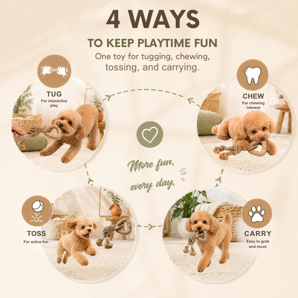 Small Dog Toy & Puppy Teething Toy - Solid Non-Toxic TPR Triangle Ring & Natural Cotton Rope, Lightweight 2.6 Oz Design for Indoor Play, Oral Care Habits & Boredom Relief (Sand Brown)4