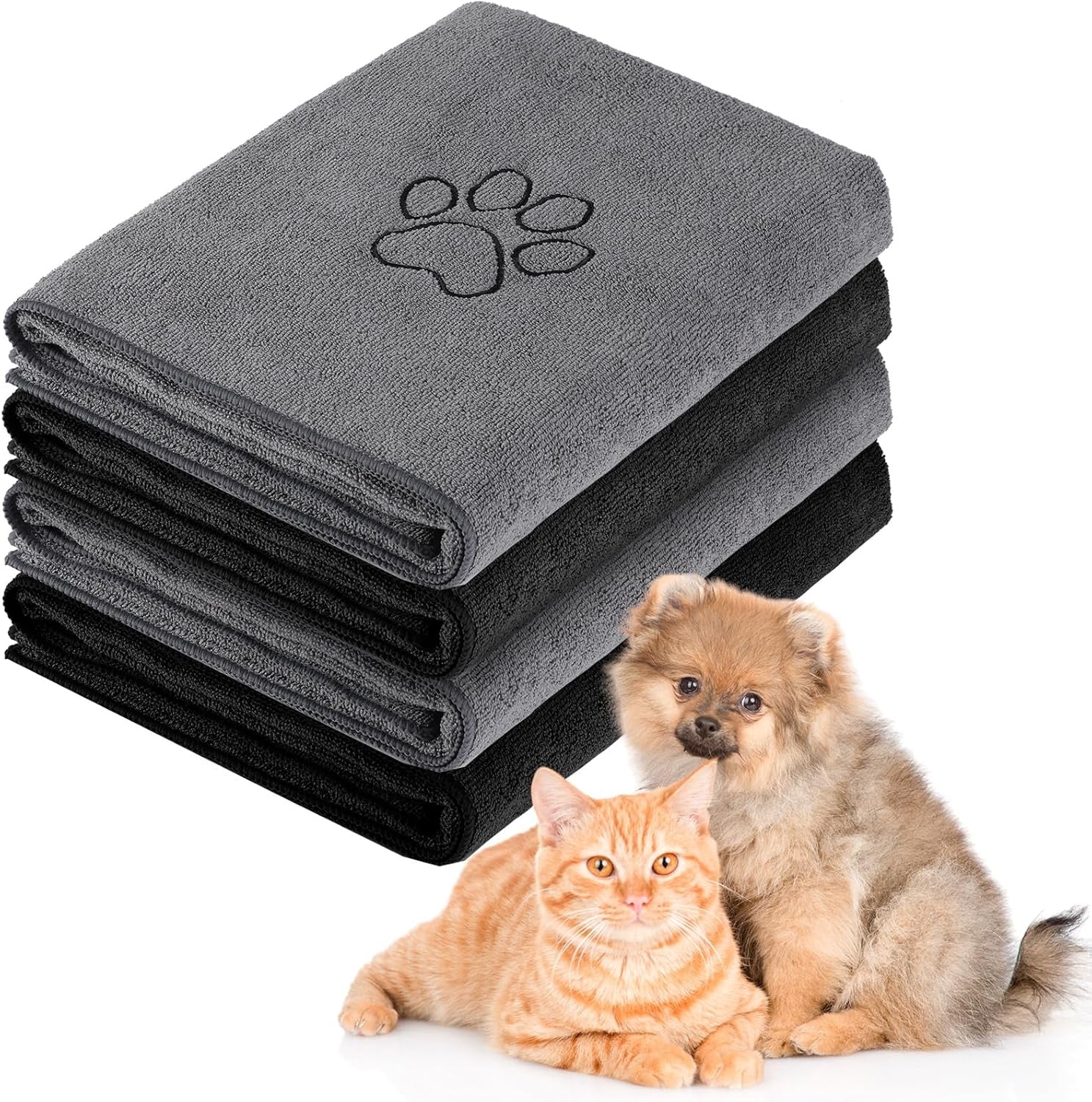 chumia-4-pack-dog-towels-for-drying-large-microfiber-grooming-tools-absorbent-soft-bath-supplies-with-embroidered-paw-for-small-medium-pet-products16-x-32-inch-black