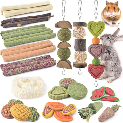 KATUMO Rabbit Chew Toys, Bunny Treats Chew Toys for Small Animals | Strung Hanging Toys for Teeth, Natural Apple Wood Sweet Bamboo Grass Timothy Sticks for Guinea Pig, Hamster, Chinchilla1