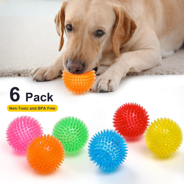 VITEVER 3.5” Squeaky Dog Toy Balls (6 Colors) Puppy Chew Toys for Teething, BPA Free Non-Toxic, Spikey Dog Balls for Medium, Large & Small Dogs, Durable Toys for Aggressive Chewers6