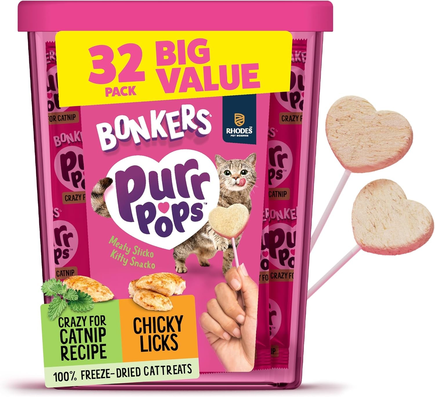 bonkers-purrpops-freeze-dried-chicken-catnip-flavor-lollipop-cat-treats-healthy-single-ingredient-treats-training-treats-or-food-topper-for-all-breeds-and-ages-value-pack-32-pieces