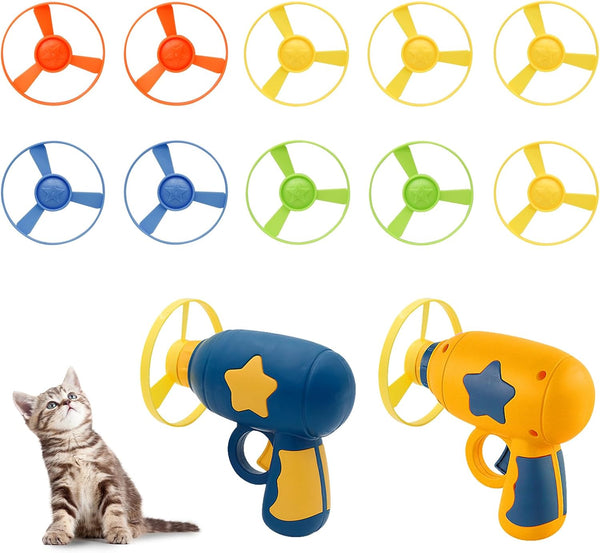 Andiker Cat Fetch Toy, Interactive Kitten Flying Disc Launcher Toy with 5 Colorful Flying Propellers for Cat Enrichment, Flying Saucer Toy for Cats for Training and Chasing (Blue)13