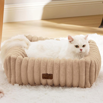 Bedsure Comfyfleece™ Cute Dog Bed for Small Medium Dogs Washable,25In Cream | Furry Puppy Beds,Square Rectangle Orthopedic Corduroy Aesthetic Pet Beds,Removable Zipper Cover,Non-Slip Bottom,Up to 15 Lbs48
