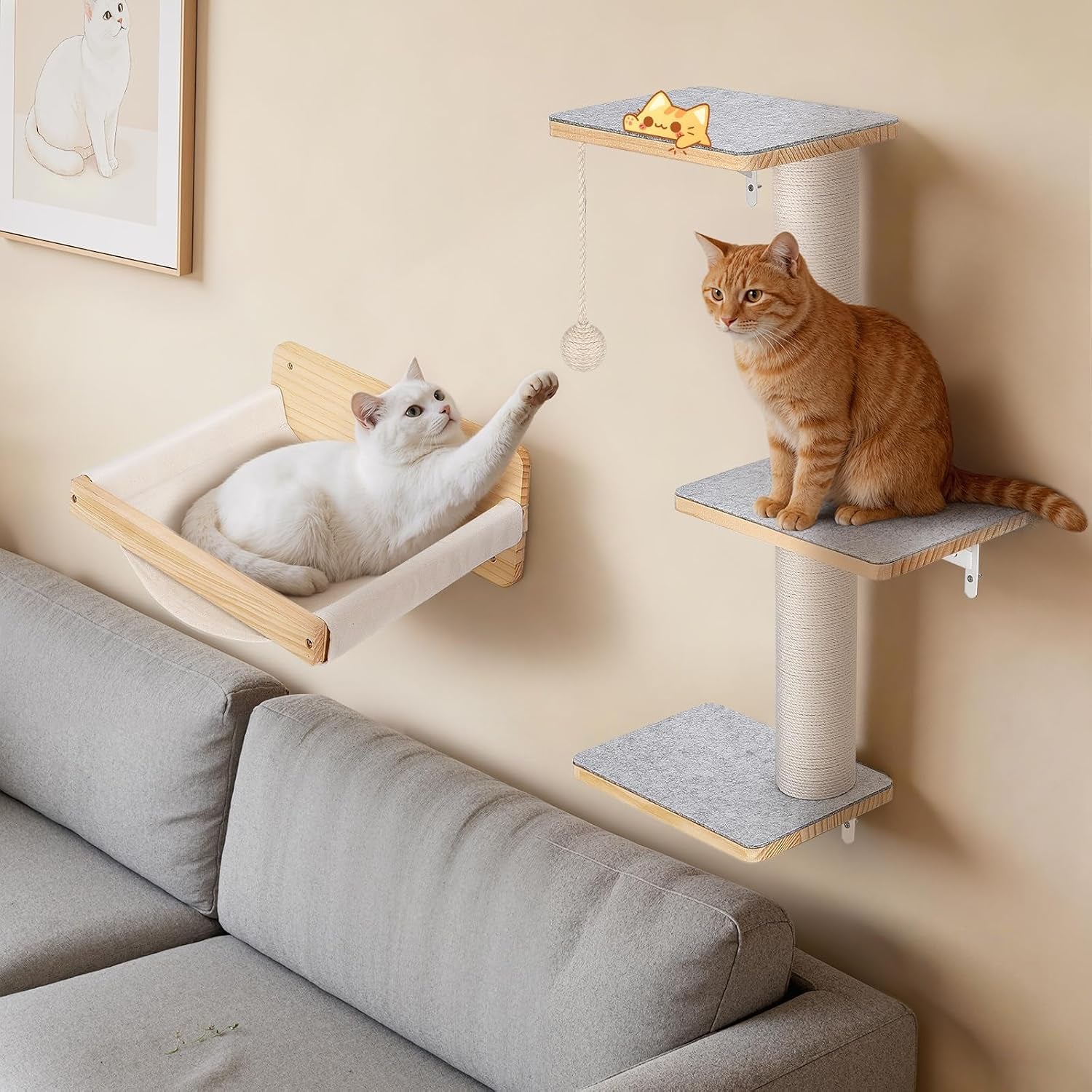 wall-mounted-cat-shelves-set-with-hammock-sisal-scratching-posts-3-wooden-steps-space-saving-cat-tree-for-indoor-cats-up-to-30-lbs