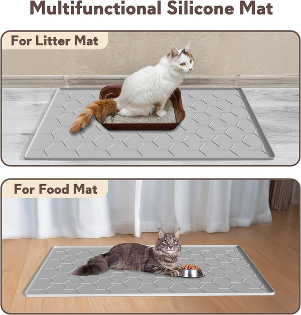 Garoopion Silicone Cat Litter Mat 34×22 Inch, Easy to Clean, Gray | Waterproof Silicone Mat with Raised Edges, Catch Litter, Protect Floor from Urine, Multi-Use for Dog/Sink/Kitchen/Boots6