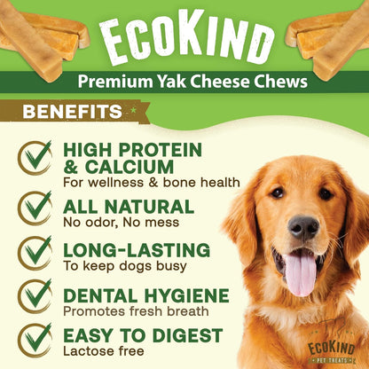 Ecokind Yak Cheese Himalayan Dog Chews, Yak Chews for Large Dogs, 4-5 Bones | 1 Lb, Long Lasting for Aggressive Chewers, Only 3 Ingredient Natural High Protein Dental Dog Treats, No Additives or Lactose2
