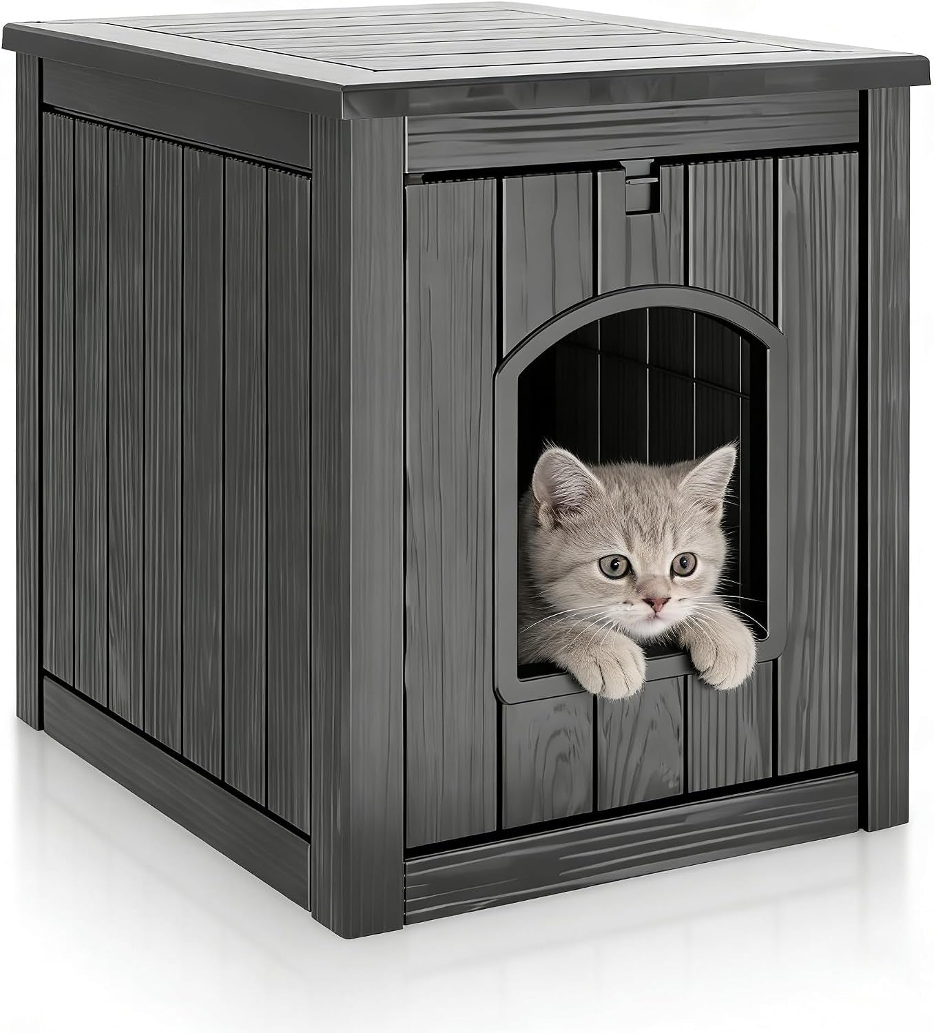 kamaboko-cat-litter-box-enclosure-waterproof-plastic-hidden-litter-box-furniture-with-openable-door-multi-functional-cat-furniture-for-living-room-bedroom-gray