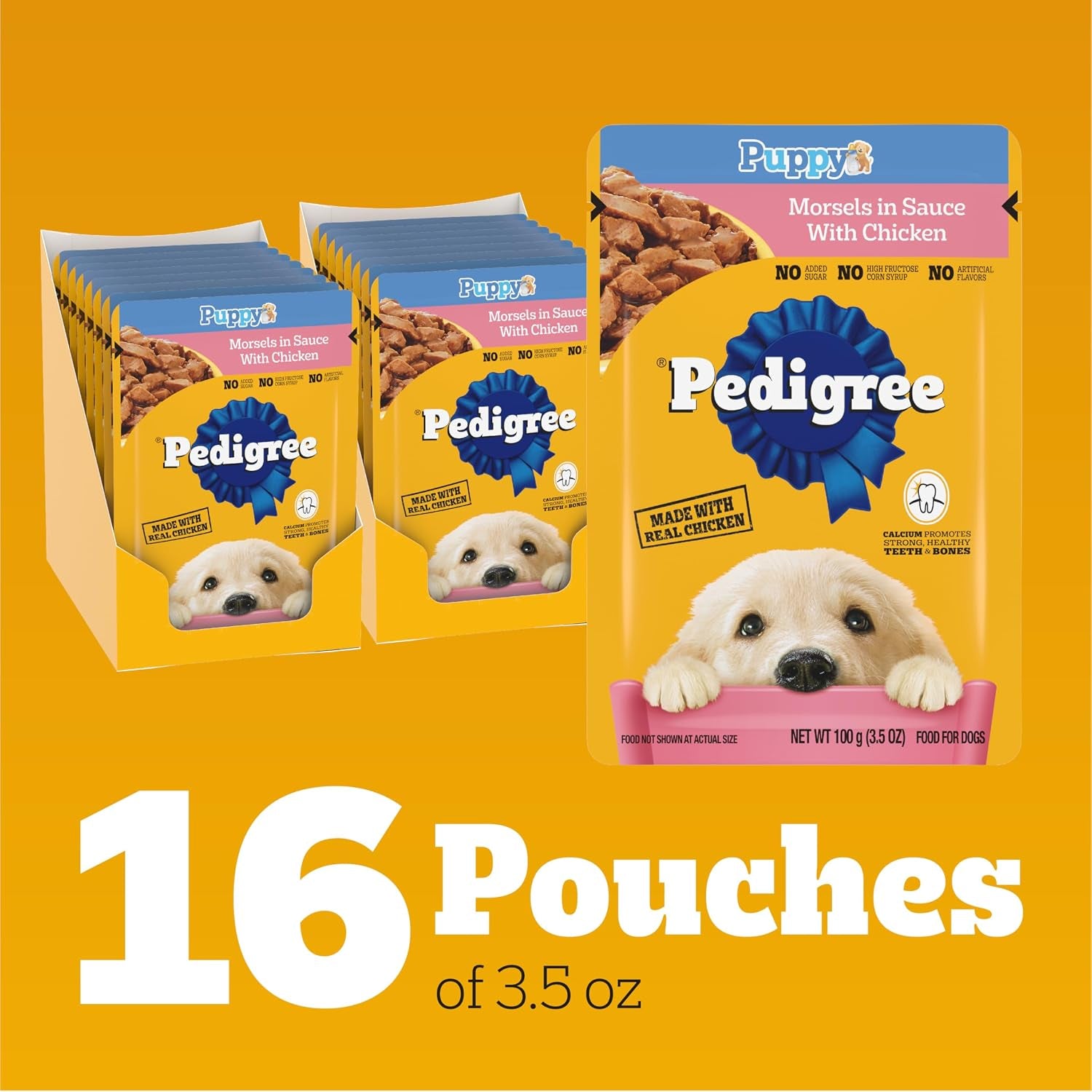 pedigree-puppy-morsels-wet-dog-food-pouch-chicken-3-5-oz-16-count-steam-cooked-high-quality-animal-protein-dha-brain-support-calcium-for-teeth-bones-topper-or-complete-meal