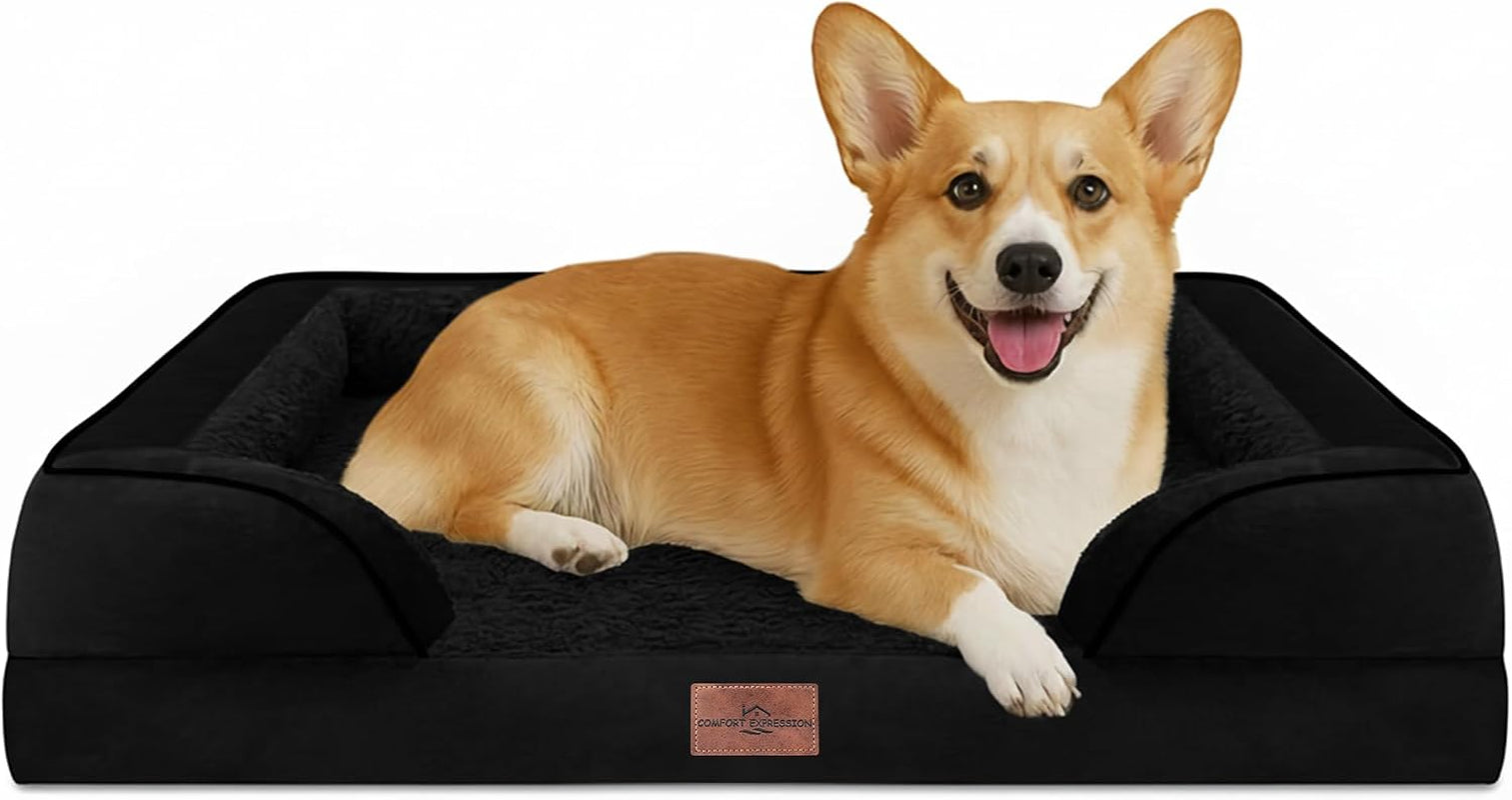 comfort-expression-orthopedic-dog-bed-for-extra-large-dogs-with-bolster-waterproof-dog-couch-bed-with-washable-cover-non-slip-bottom-supportive-egg-crate-foam-xl-pet-bed-42x30-inch