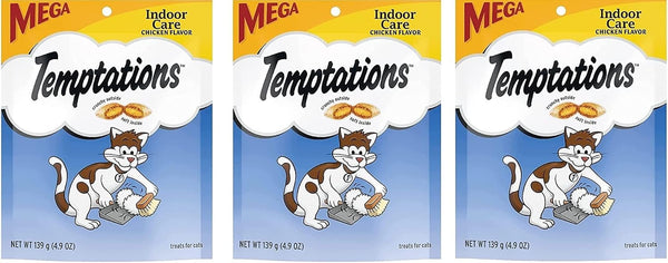 Temptation Indoor Care ,Mega (3 Pack ) Chicken Flavor Cat Treats 4.9 Oz Indoor Care 4.9 Ounce (Pack of 3)1