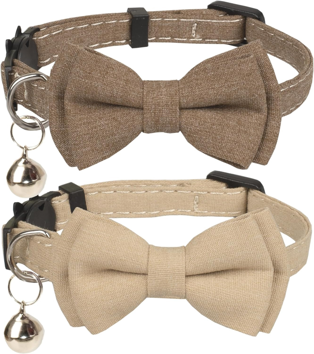 cat-collar-breakaway-bowtie-safety-with-bell-adjustbale-kitten-puppy-solid-plaid-color-set-d-2pcs-pink-2