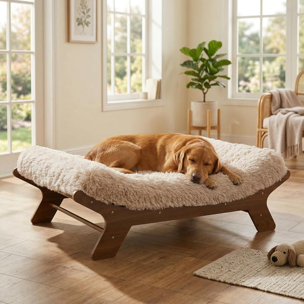 Muihood Elevated Wooden Dog Bed with Foam Mattress, Walnut, Large | Raised Dog Bed with Washable Cover, Supportive Foam Mattress, Perfect for Large Dogs and Indoor Living10