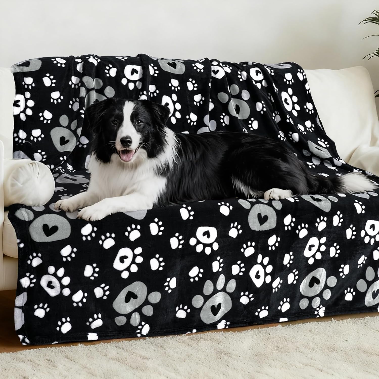 rezutan-blanket-for-large-dogs-cat-flannel-washable-soft-pet-mat-throw-cover-for-kennels-beds-sofas-furniture-protection-cute-paw-pattern-black-50x40-inch