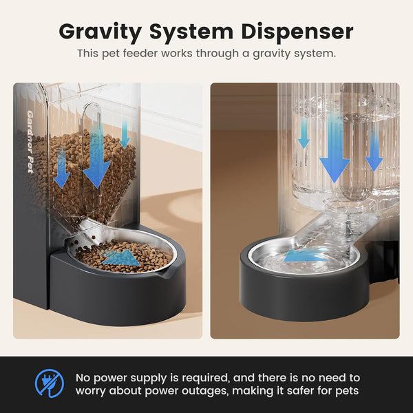 Gardner Pet Automatic Gravity Cat Food Feeder and Water Dispenser Stainless Steel Two-In-One Set Large Capacity Dispenser for Pets Dogs, Puppies, Kittens-(0.8 Gallons X 2)4