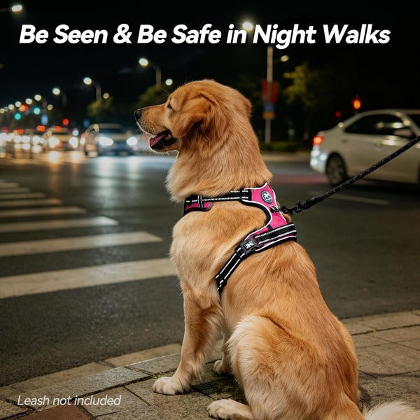 Poypet No Pull Dog Harness, No Choke Front Lead Dog Reflective Harness, Adjustable Soft Padded Pet Vest with Easy Control Handle for Small to Large Dogs(Pink, Medium)7