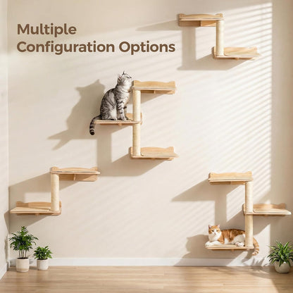 Cat Wall Shelves, 2-Tier Cat Shelves with Sisal Scratching Post, Sisal Mat Solid Pine Wood Wall Mounted Cat Climbing Furniture, Modular Design6
