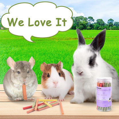 ERKOON 40Pcs Rabbit Timothy Hay Sticks, Five Flavors：Purplepotato/Timothyhay/Pumpkin/Strawberry/Carrot，Suitable Guinea Pig, Hamste, Gerbil, Chinchilla Treats, Chew Toys for Teeth for Bunnies7