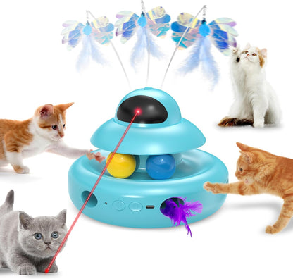 MOHAYA Cat Toys，4-In-1 Interactive Cat Toy for Indoor Cats with Laser, Fluttering Butterfly, Moving Feather and Track Balls - USB Rechargeable Self-Play Kitten Toy (White)9