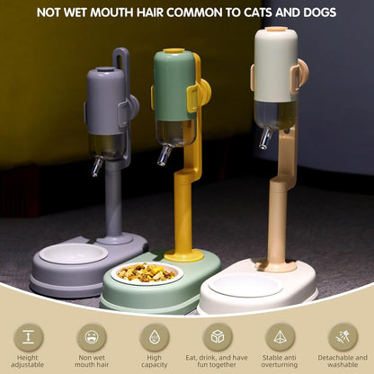 Pet Standing Water Dispenser Cat Dog Standing Ceramic Bowl Automatically Feeding Water Height Adjustable Detachable Pole (Pink-White, Large)2