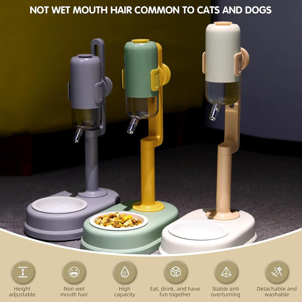 Pet Standing Water Dispenser Cat Dog Standing Ceramic Bowl Automatically Feeding Water Height Adjustable Detachable Pole (Pink-White, Large)2