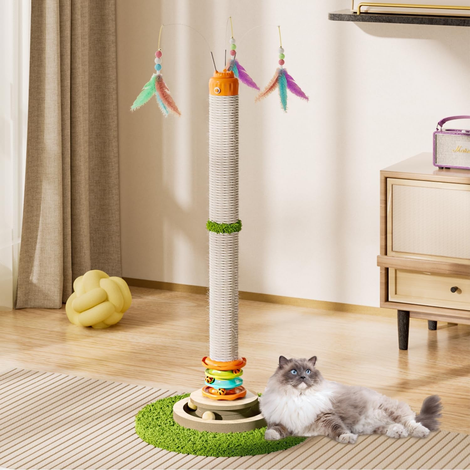 yaruomy-tall-cat-scratching-post-40-cat-scratcher-tree-cat-toys-for-indoor-cats-with-cat-toys-4-tier-roller-track-automatically-rotating-cat-teaser-wand-hanging-balls-for-kittens-adults-cats