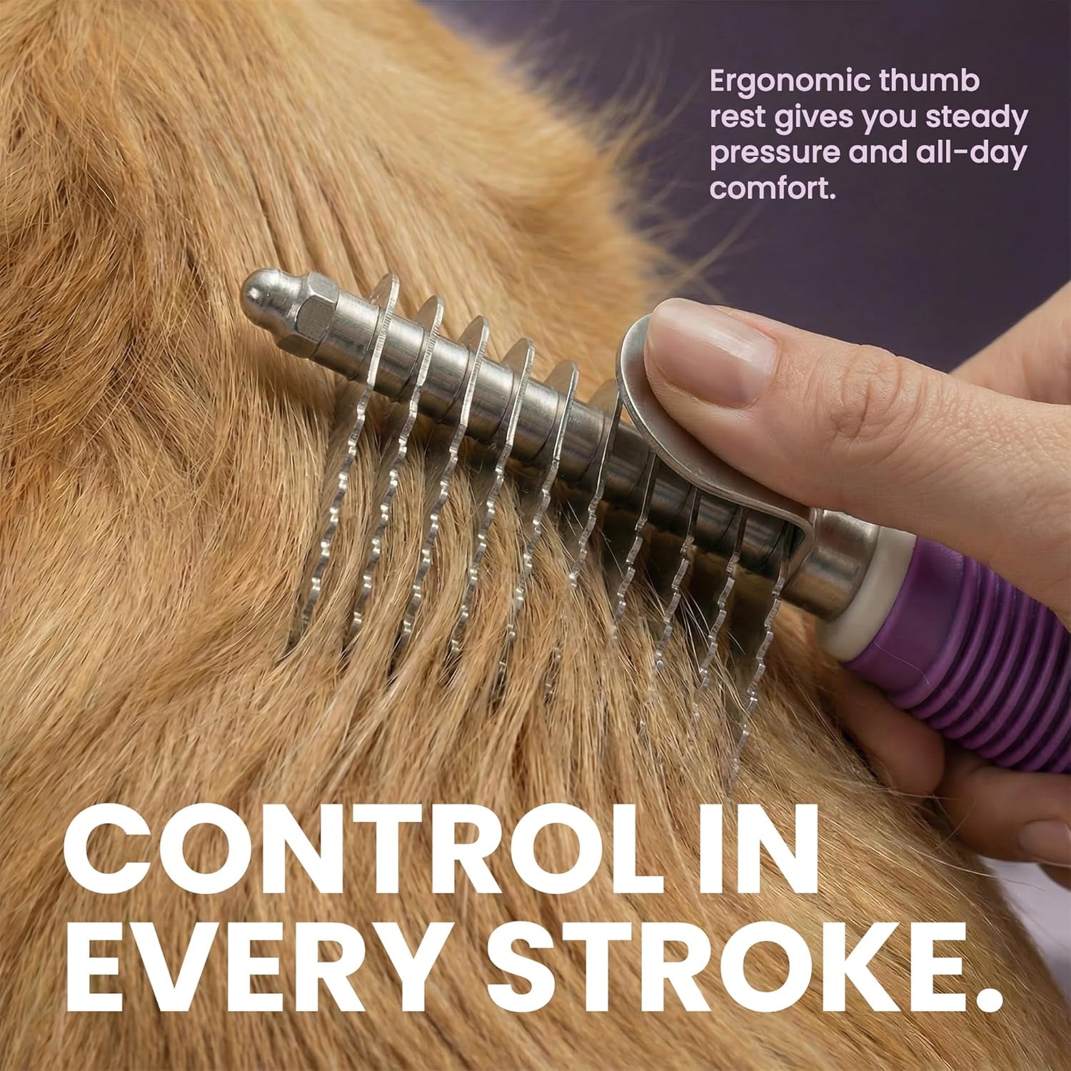 poodle-dematting-fur-rake-comb-brush-for-dogs-and-cats-long-2-5-steel-safety-blades-metal-comb-for-detangling-matted-or-knotted-undercoat-hair