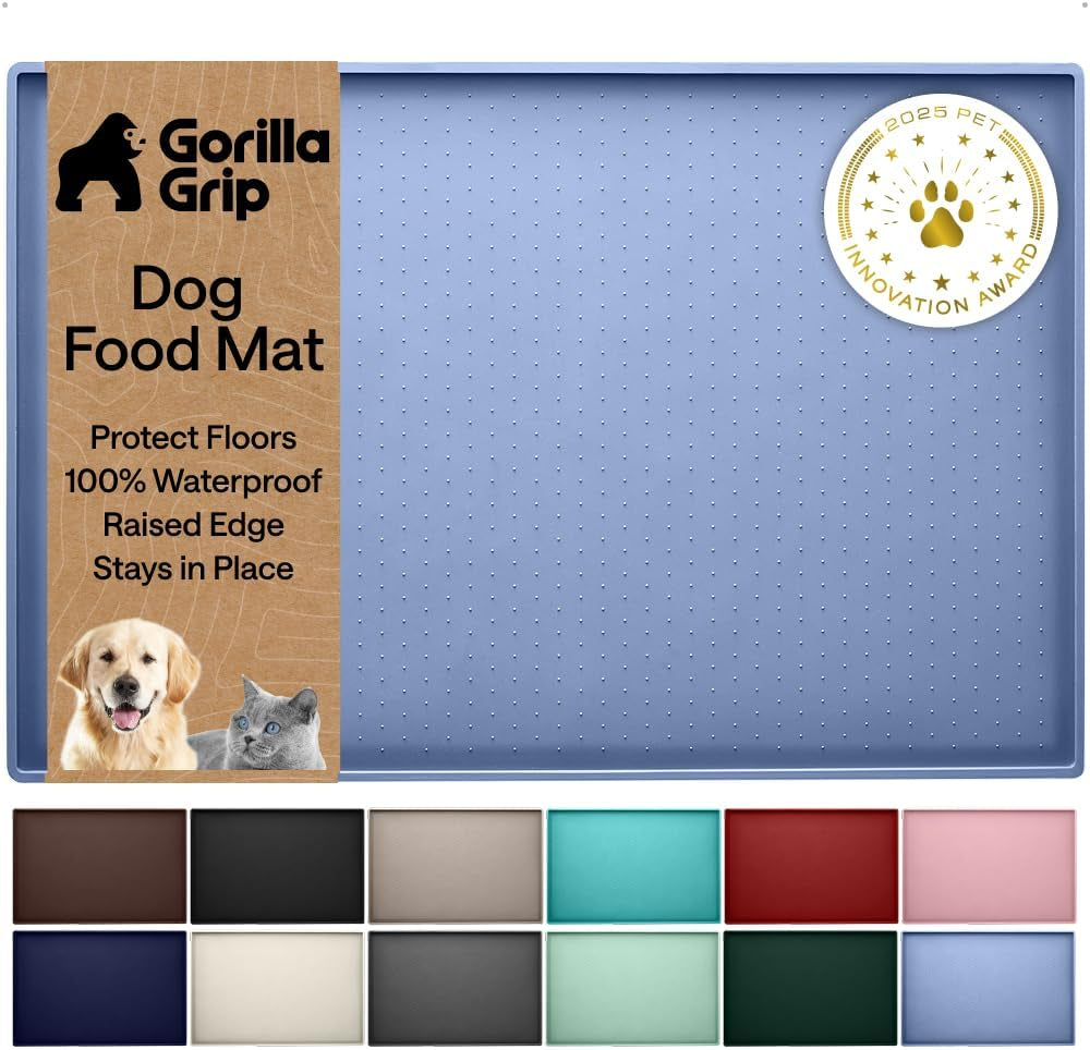 gorilla-grip-100-waterproof-raised-edge-bpa-free-silicone-pet-feeding-mat-dog-cat-food-mats-contain-spills-protects-floors-placemats-for-cats-and-dogs-water-bowl-18-5x11-5-gray