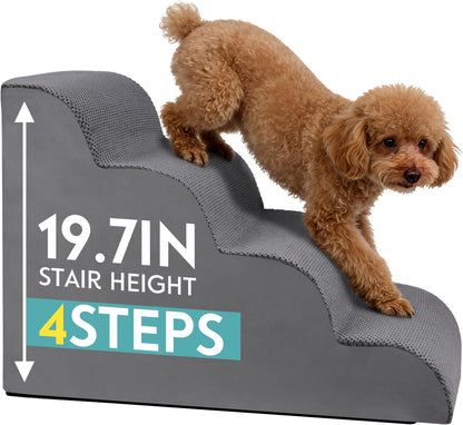 Dog Stairs for Small Dogs, 19.7" H Pet Stairs 4-Steps Ramp for Puppy, Older Cat, Stairs with Whole 30D High Density Foam, Corduroy Fabric, Non-Slip Bottom Dog Steps for Bed and Couch (Grey, 4-Step)1