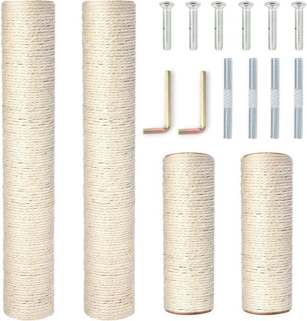 Barelove Cat Scratching Post Replacement, 4 Pieces Cat Scratcher Cat Tree Replacement Parts, 15.4'' X 2.67" Dia + 7.87“ X 2.67" Dianatural Sisal Rope Cat Scratch Posts Include M8 Screws1