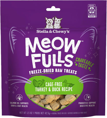 Stella & Chewy'S Meowfulls Freeze Dried Cat Treats - Chicken & Chicken Liver Recipe - Raw Protein with Probiotics & Salmon Oil - 1 Calorie per Treat - 1.5 Oz10
