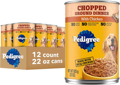 Pedigree Chopped Ground Dinner Wet Dog Food, Chicken, 13.2 Oz, 12 Count | 100% Complete & Balanced, Slow Cooked with Real Chicken, Supports Lean Muscles, Serve as Topper or Complete Meal19
